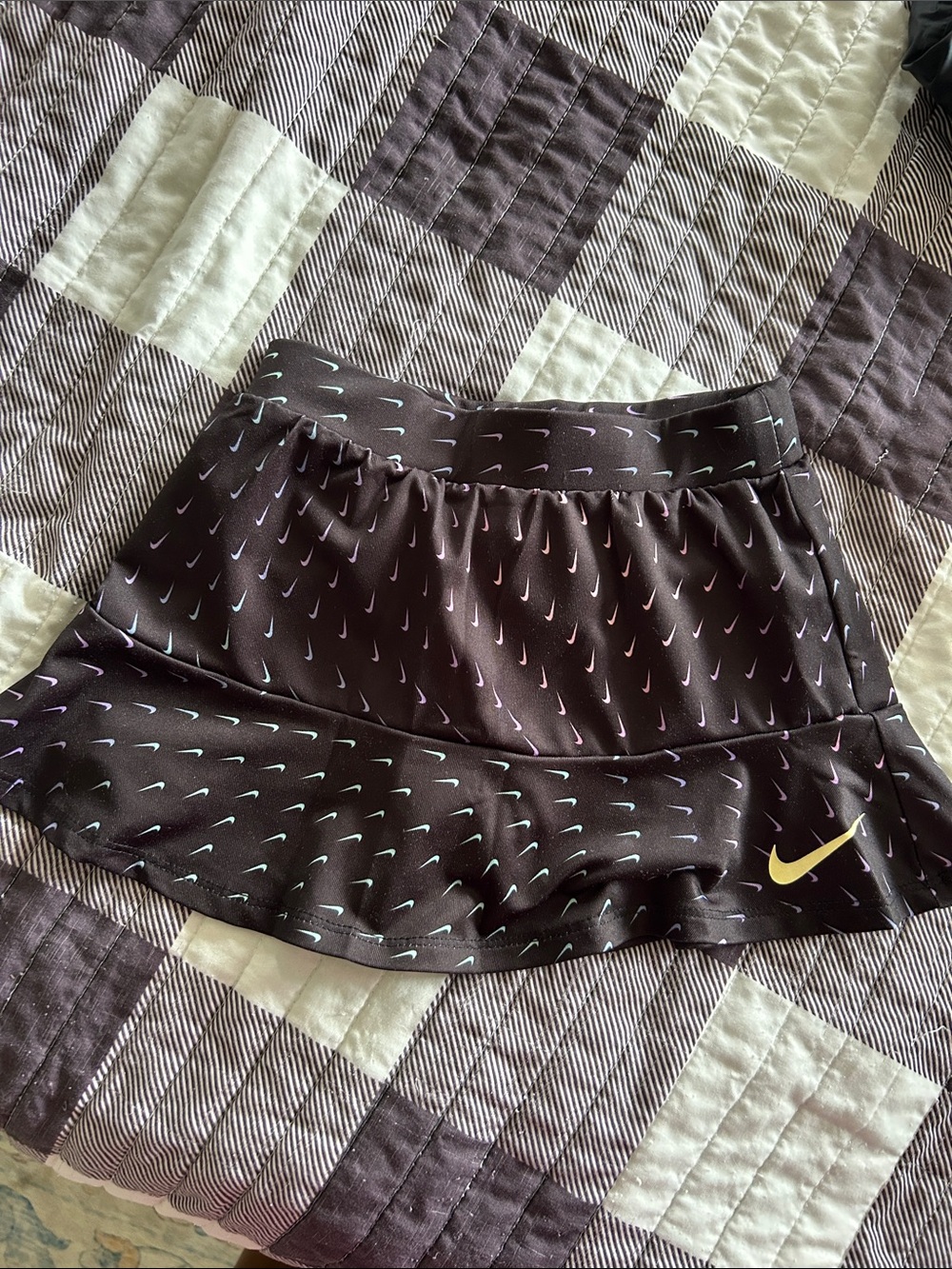 Nike Black Skort with Small Multicolor Swooshes and Yellow Swoosh